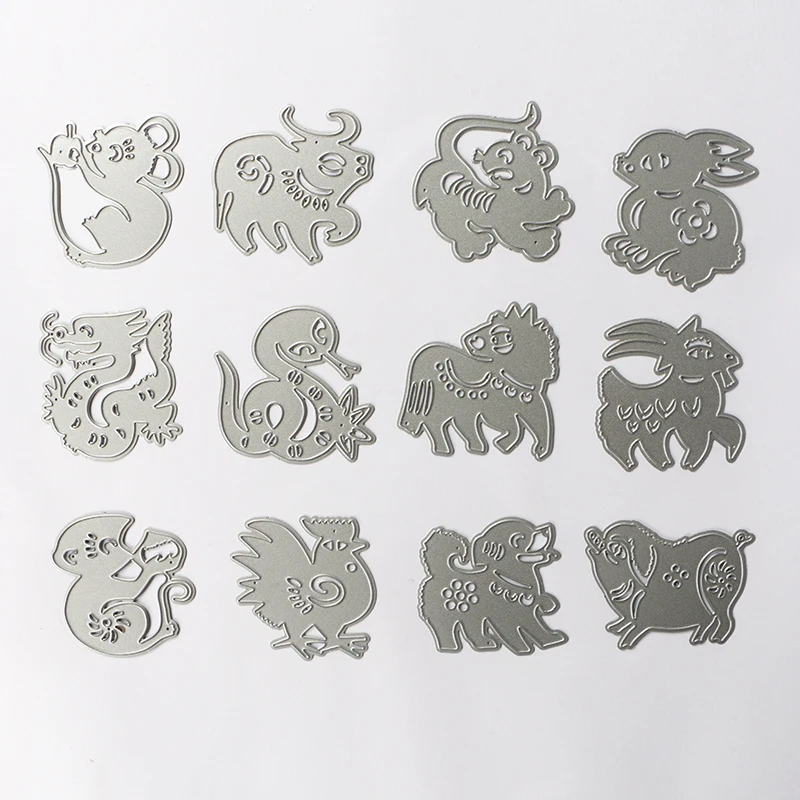 DUOFEN METAL CUTTING DIES Chinese 12 Zodiac Signs embossing stencil DIY Scrapbook Paper Album paper crafts