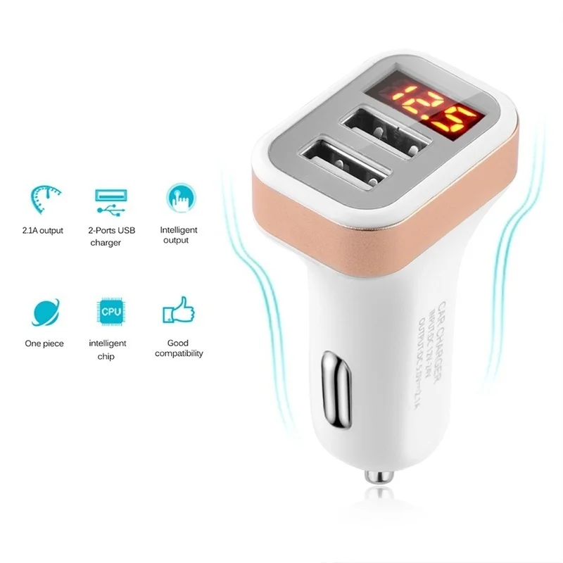 Dual Port USB Adapter Car-charger Double USB for iPhone iPad Samsung Xiaomi Phone Charging cable Car Charger Digital Display