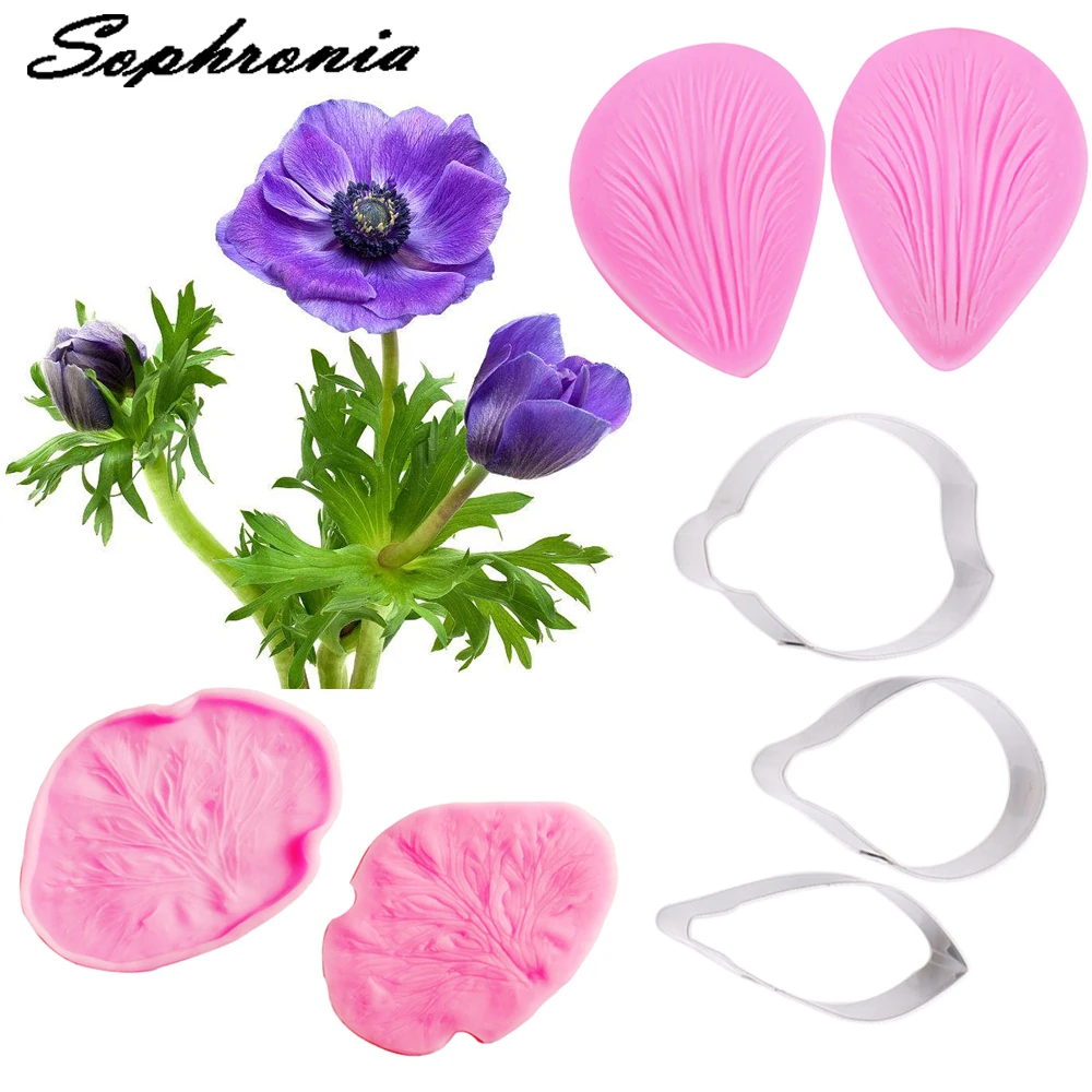 

Anemone Flower Petal & Leaf &Cutter Silicone Mold Fondant Mould Cake Decorating Tools Chocolate Gumpaste,Sugarcraft Mold CS217