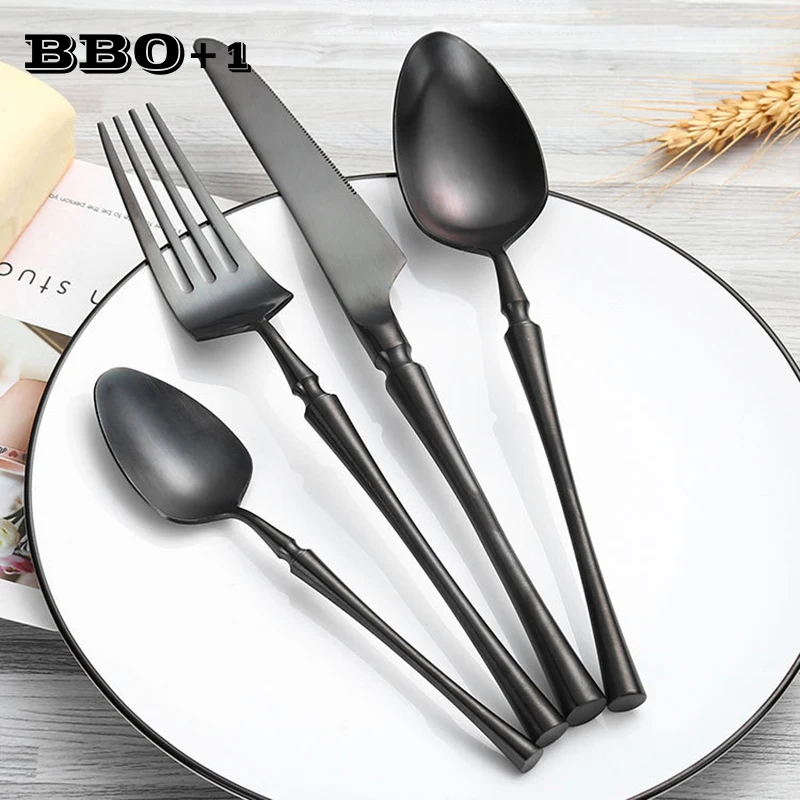 

4-24pcs/set Black Dinnerware Stainless Steel Cutlery set Vintage Royal Knife and fork Party Flatware Dinning Set New Year Gift