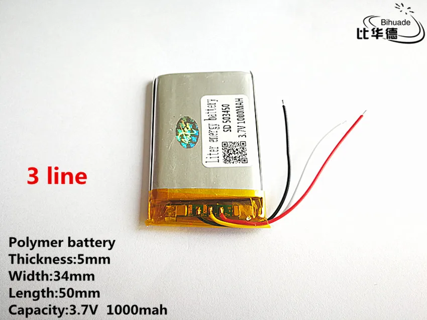 بطارية ليثيوم أيون 3.7 ، 3 خطوط ، جودة جيدة ، 1000 فولت ، 503450 مللي أمبير ، بطارية ليثيوم أيون/ليثيوم أيون للألعاب ، بنك الطاقة ، GPS ، mp3 ، mp4