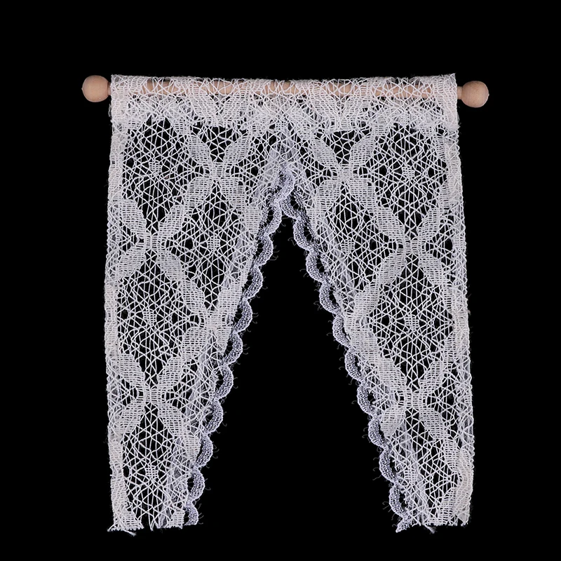 2020 Sale 1/12 Dollhouse Miniature Lace Curtain/Drape with Wooden Rod Rail Doll House Windows Decoration Toys Dolls Accessories