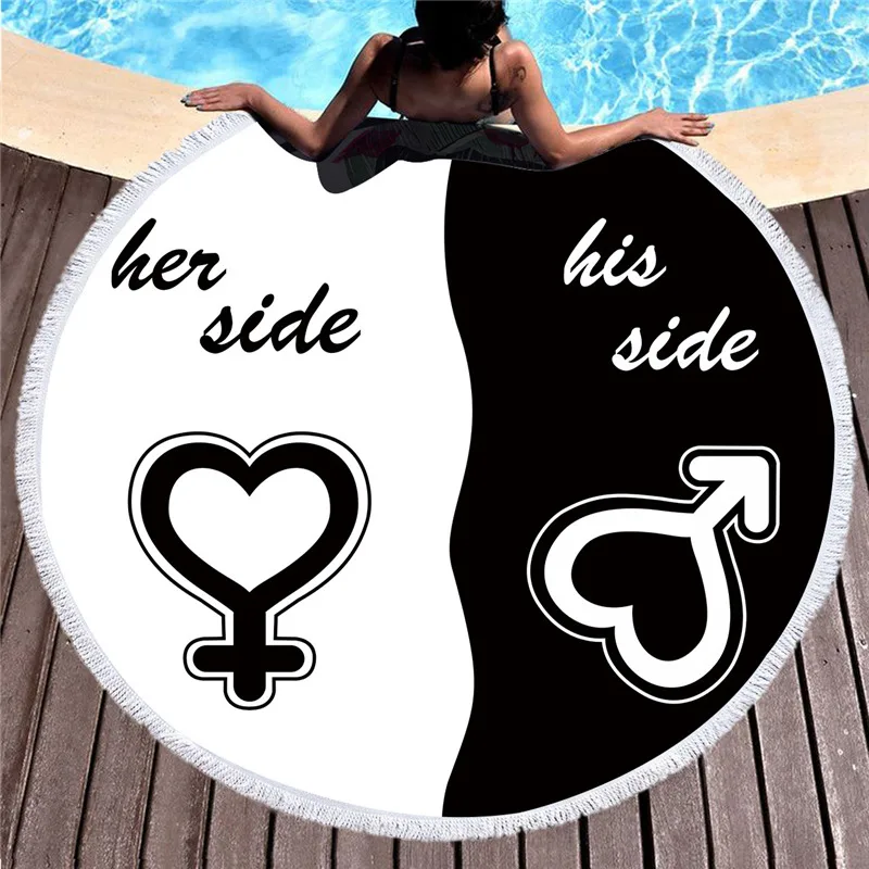 Microfiber Black Round Beach Towel for Adults Quick Dry Large White Bath Towels Summer Swimwear Tassel Women Yoga Picnic Mats