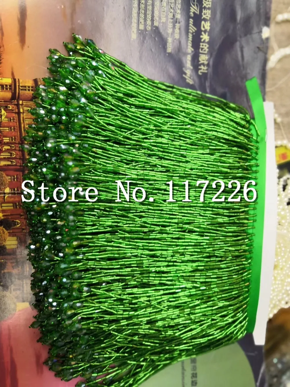 new 5yards fresh green  small long tube beads ribbon tassel fringe 10cm-15cm width for decoration dress/fashion designer