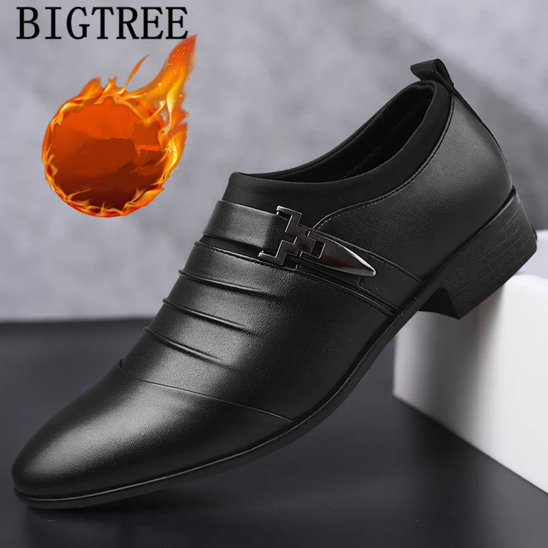 Short Plush Leather Shoes Mens Dress Boots Classic Slip On Mens Formal Shoes Men Zapatos Oxford Hombre Herren Schuhe Italienisch