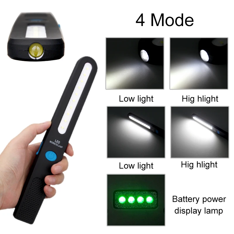 Portable Torch USB Rechargeable 4 mode LED Work Light Magnetic Lantern Spotlight Floodlight Glare Flashlight Build-in Battery