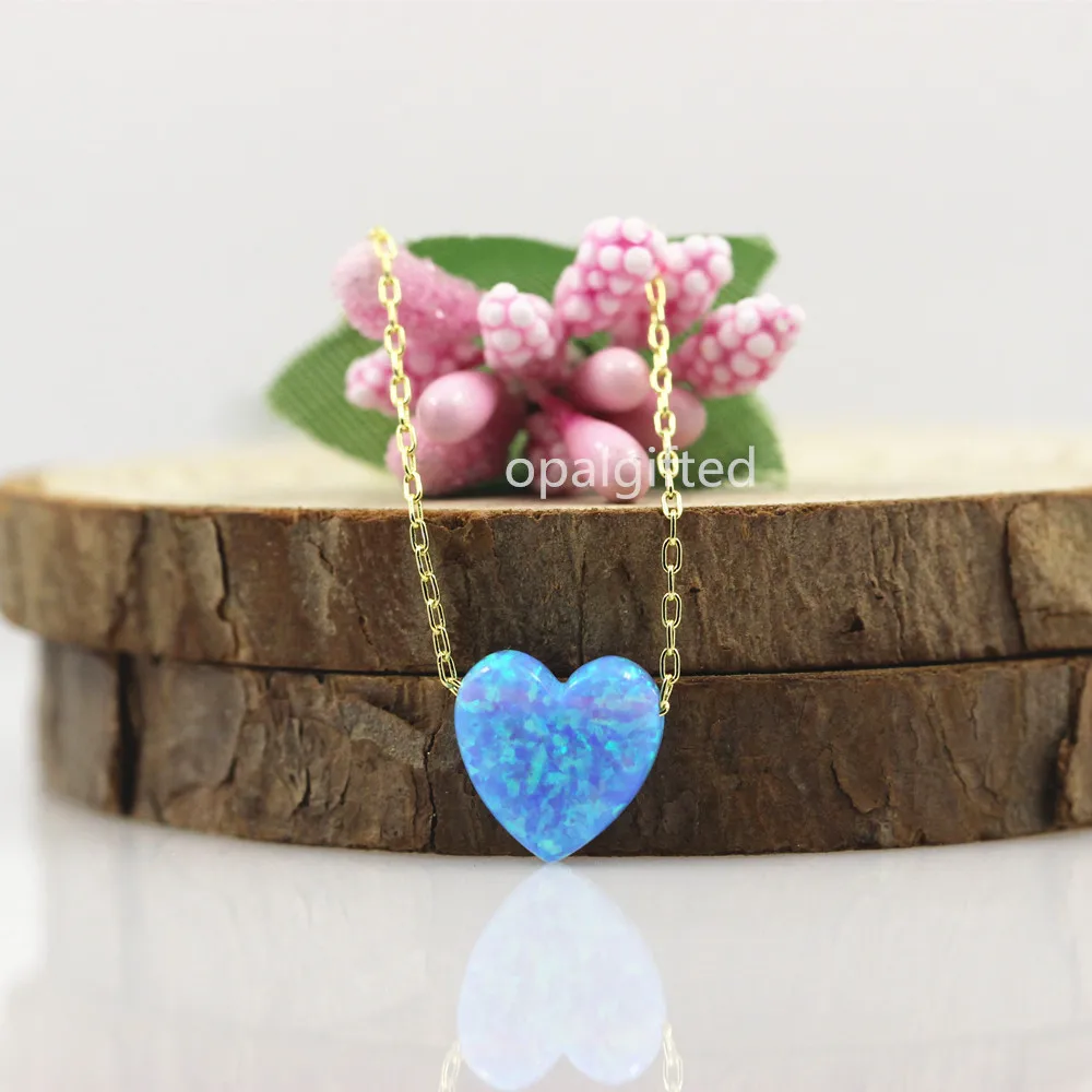 Free shipping Fire dream light blue op06 opal heart shape pendant necklace for girl with fancy gold O chain with wholesale price