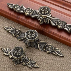 Vintage Cabinet Pulls Pastoral Rose Pattern Handle Wardrobe Dresser Drawer Knobs Decorative Handles Single Hole,uchwyty do mebli