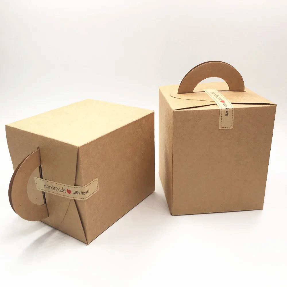 

30Pcs/Lot 9.5x9.5x11cm Brown Kraft Paper Jewelry Carrying Box Case For Wedding Candy Gifts Containers With Two Kinds Of Stickers