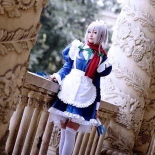 Embodiment of Scarlet Devil Izayoi Sakuya Maid Lolita cosplay Costumes with scarf and hair accessory 110