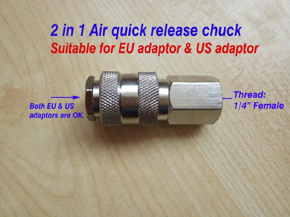 

2 in 1 quick release chuck for air tools, suitable for EU & US adaptors, quick adaptor, another end is 1/4" NPT female thread