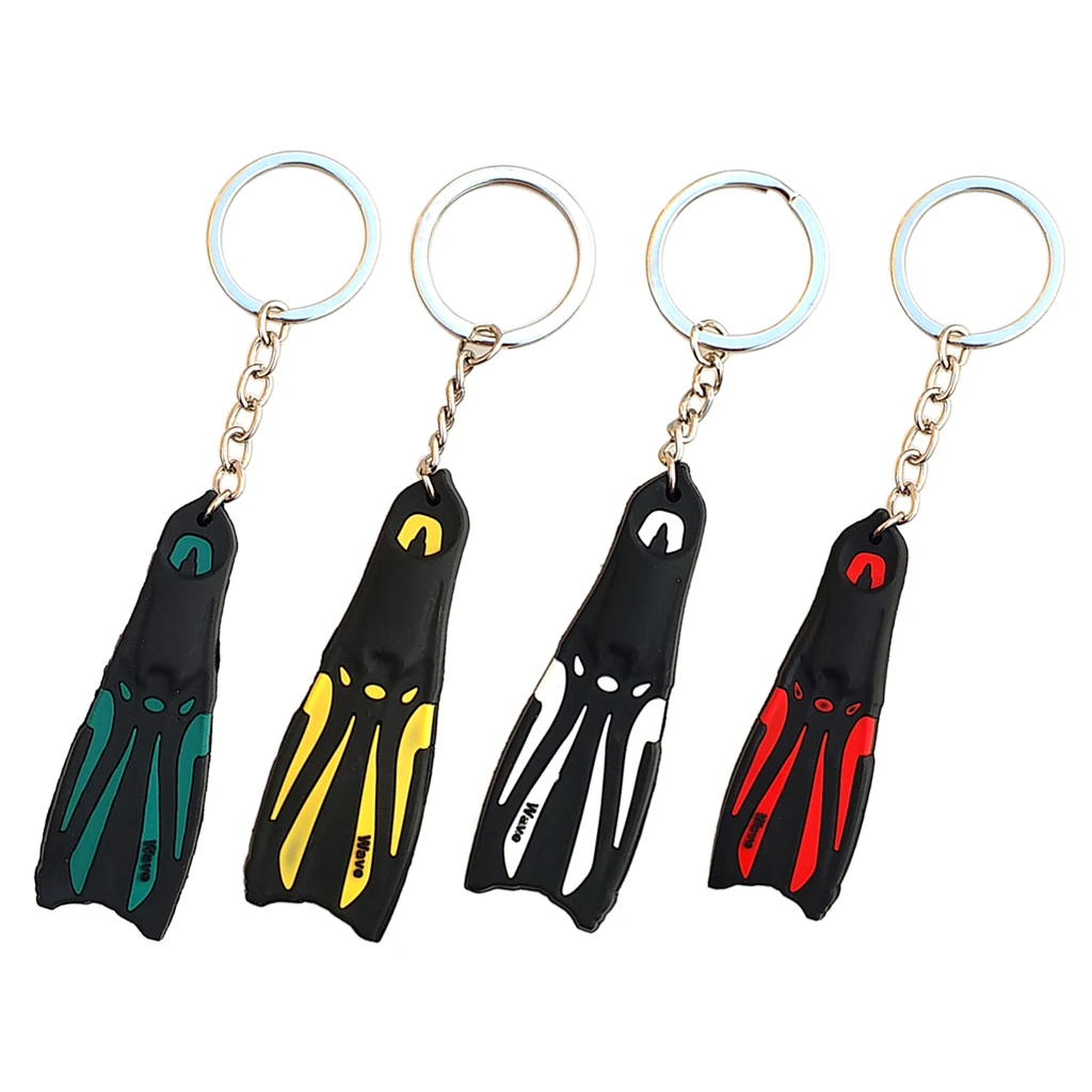 Novelty Mini Chain Scuba Dive Fins Flippers Key Chain Holder Silicone and Steel Keyring Keychain for Boat Kayak Surfing Sailing