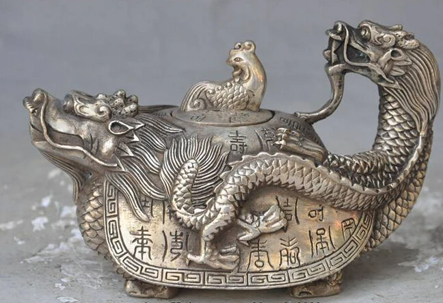 

decoration bronze factory outlets Tibet Silver marked china silver Dragon turtle Phoenix bird statue Teapot Tea maker Kettle