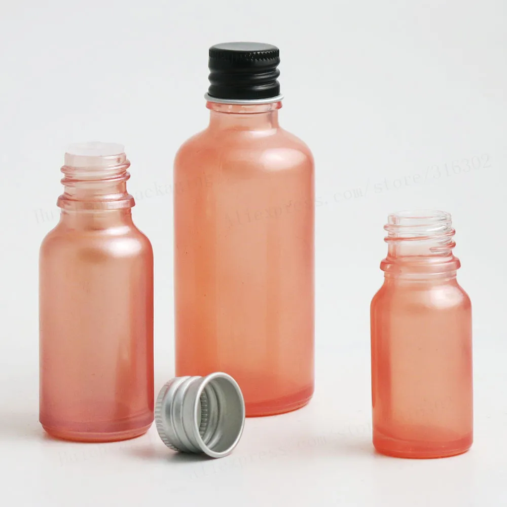 20ml Paint Pink Glass Essential Oil Bottles With Black Silver Aluminum Lids 12pcs 20cc Shampoo Glass  Containers