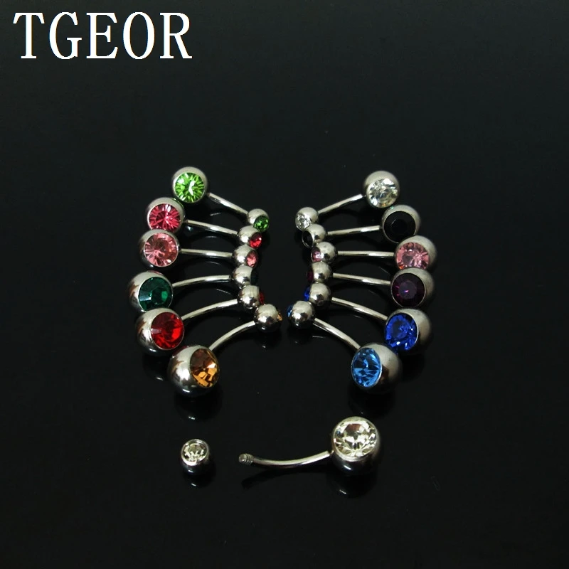 Hot jewelry wholesale 1.6*11*5/8 mm 60pcs mixed double gem navel ring surgical Stainless Steel belly button ring