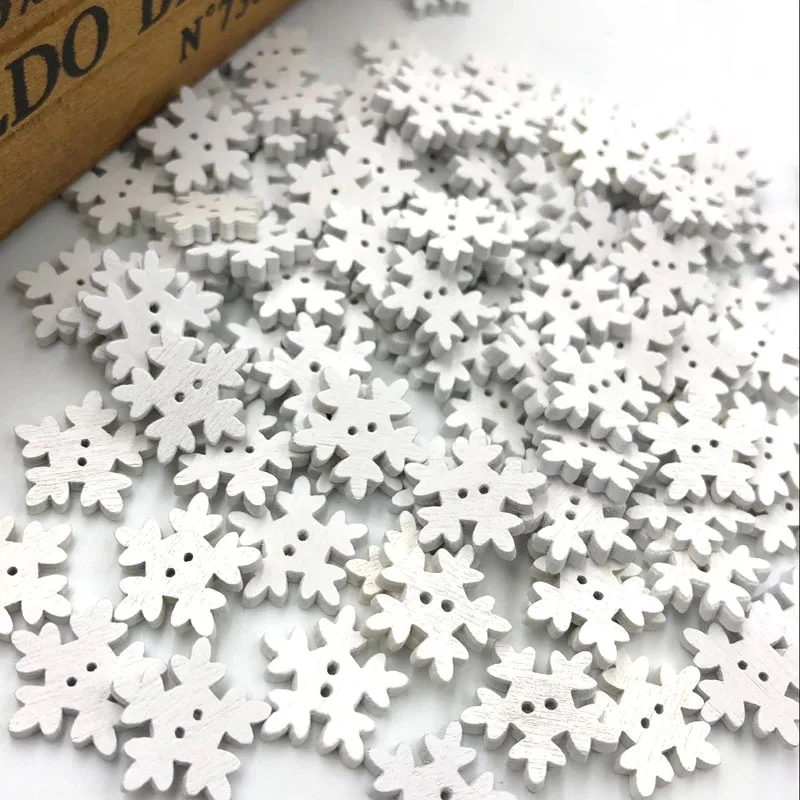 Bottoni da cucito in legno da 100 pezzi Scrapbooking fiocco di neve bianco due fori 18mm di diametro. Costura Botones decora bottoni botoes WB213