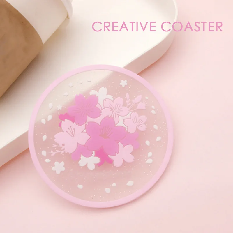 Cute Romantic Cherry Blossom Quicksand Coaster Silicone Anti-slip Cup Pad Tea Cup Coffee Mug Mat