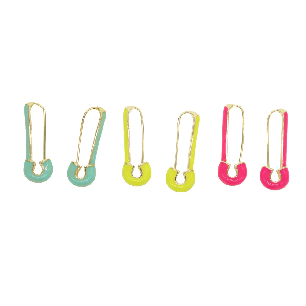 2022 Unique Designer Paperclip Safety Pin Enamel Stud Earring Fashion Women Jewelry Gold Color Light Green Yellow Pink 3 Colors