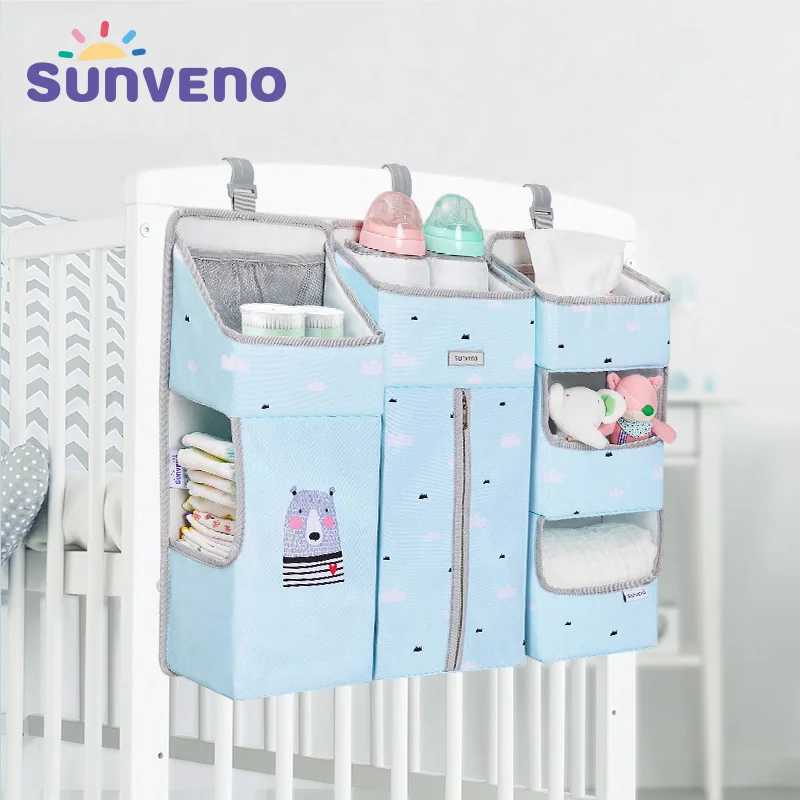 SUNVENO Baby Crib Organizer Bed Hanging Bag for Baby Essentials Diaper Storage Cradle Bag Diaper Organizer