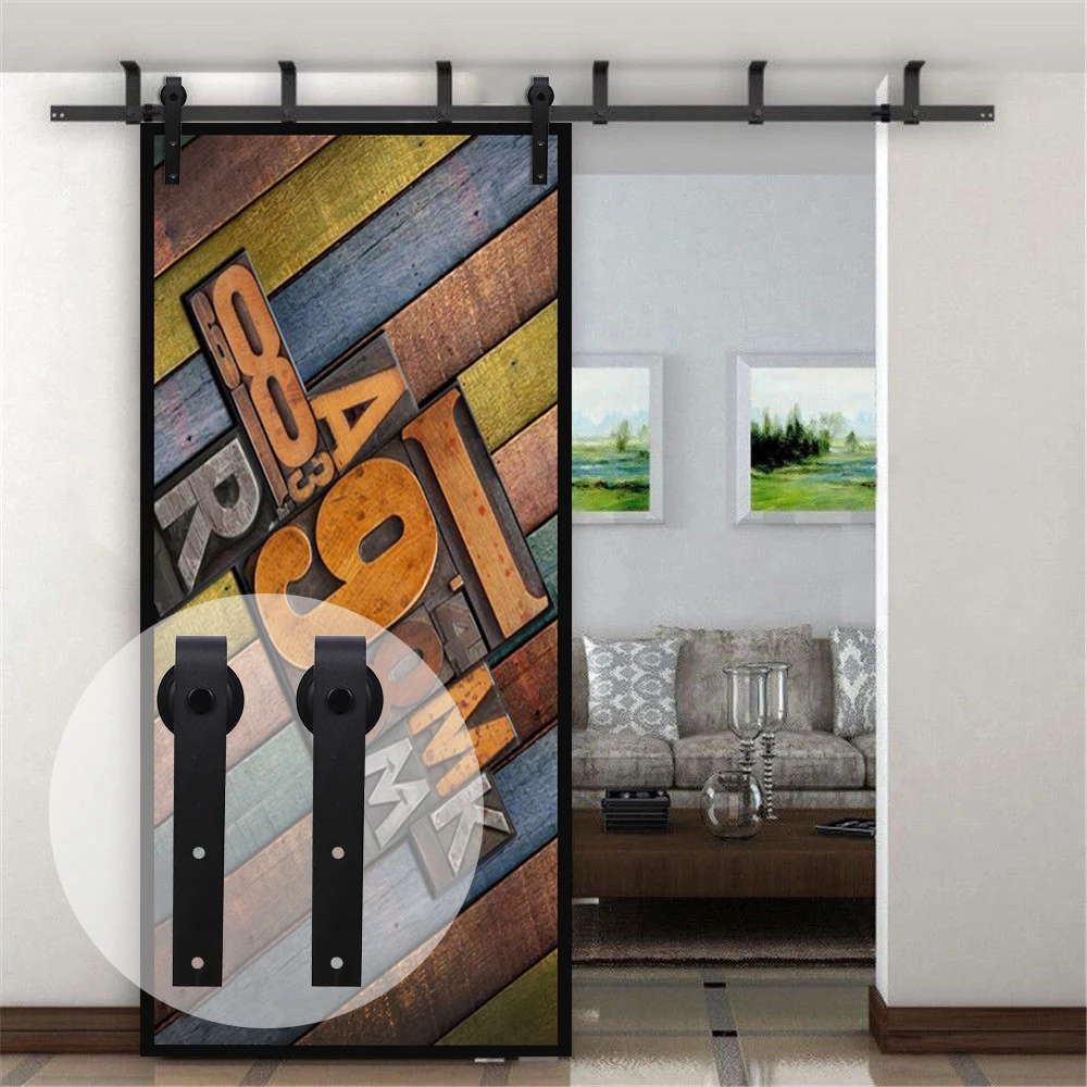 LWZH Ceiling Bracket Mount Sliding Barn Wood Door Hardware Kit 4-20FT J-Shaped Black Rollers for Interior Sliding Barn Door