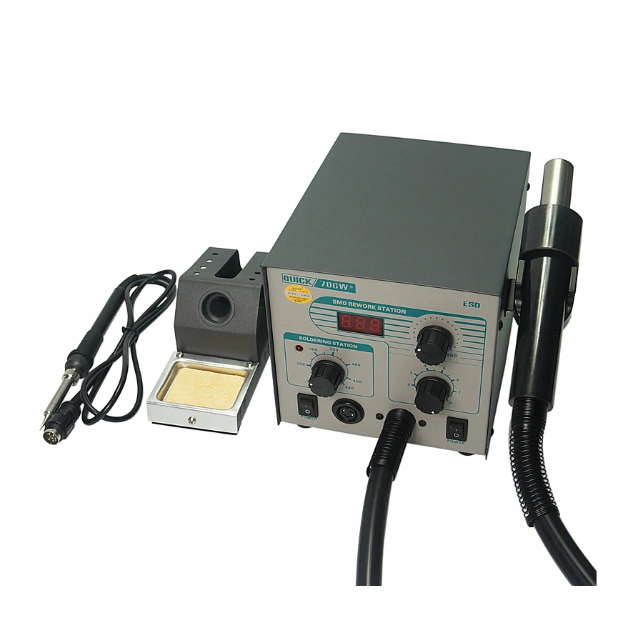 QUICK 706W+ Digital Display Hot Air Gun Electric Soldering Iron Anti-static Temperature Lead-free 2 in 1 Rework Station