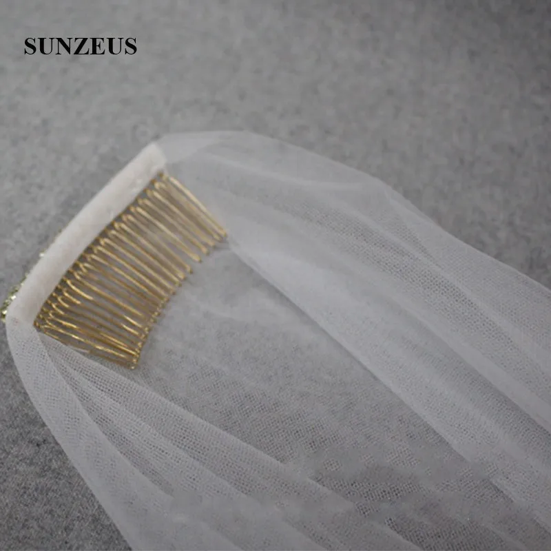 Pure Tulle Wedding Veil กับหวีตัดขอบง่ายเจ้าสาวงานแต่งงานอุปกรณ์เสริม Rhinestones SBV43