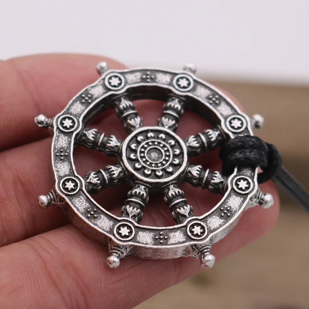 Dropshipping Rudder Charms Dharma Wheel of Life Samsara Buddhist Amulet Pendant Talisman Necklace Religious Jewelry For Men