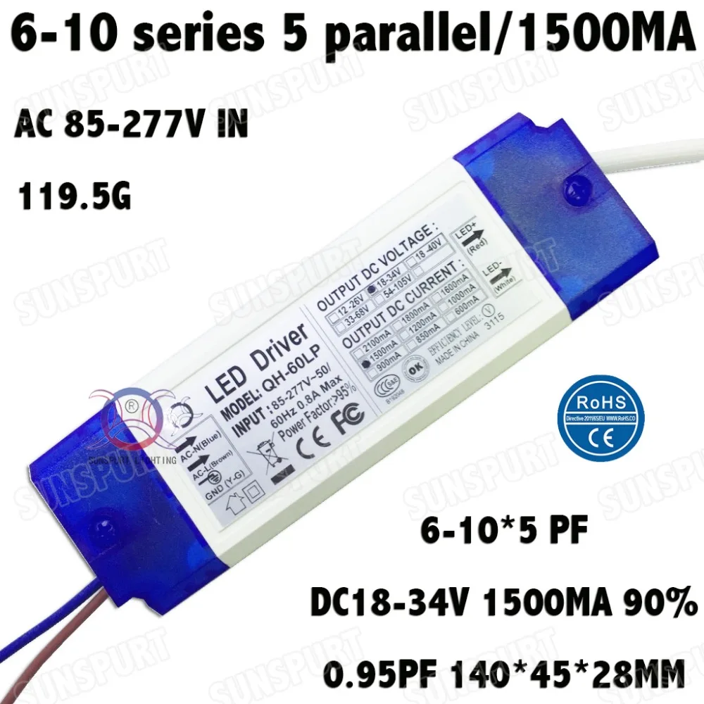 2 Pcs Isolation LED Driver 60W AC85-277V Constant Current 6-10x5 1500mA DC18-34V PFC LEDPowerSupply For Floodlight Free Shipping