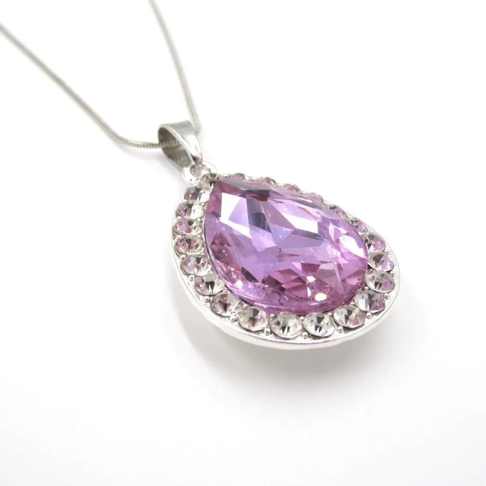 Цепочка Из Нержавеющей Стали с фиолетовыми каплевидными подвесками для девочек и женщин