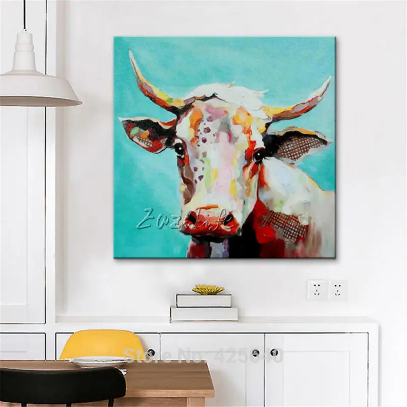 

Cow Oil painting On Canvas Wall Pictures Paintings For Living Room Wall Art Canvas plattle knife modern abstract hand painted 18