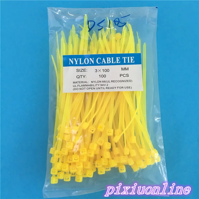 100pcs  DS105Y 3*100mm Yellow Self-locking Cable Ties Nylon Cable Zip tie All Sorts of Color High Quality On Sale