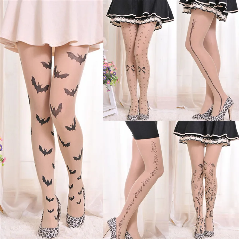 18 Styles Women Tattoo Tights Lolita Fancy Hosiery Cute Patterns Printed Pantyhose Ladies Gifts