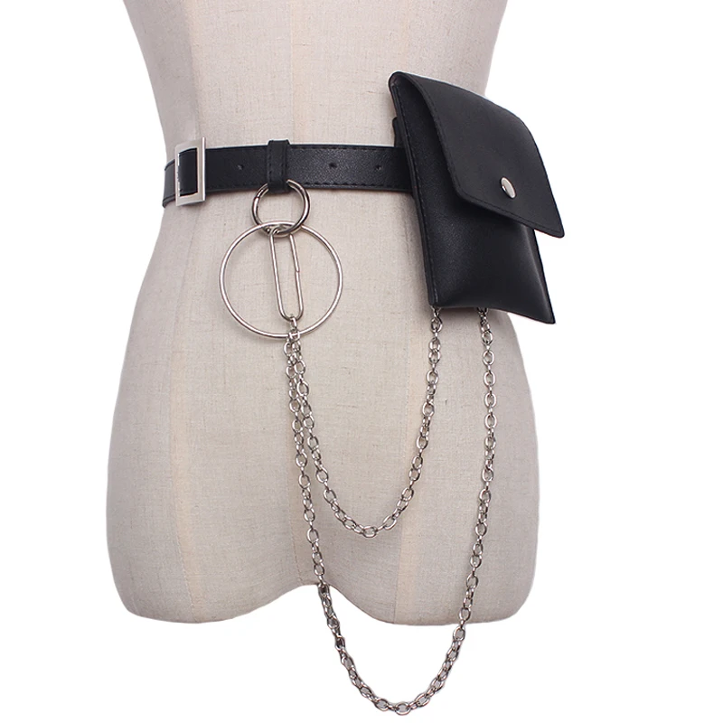 

New Fashion Women Waist leather belt bag color leather cool tide For Girl Metal tassel Chain Waist Packs Belt accessories