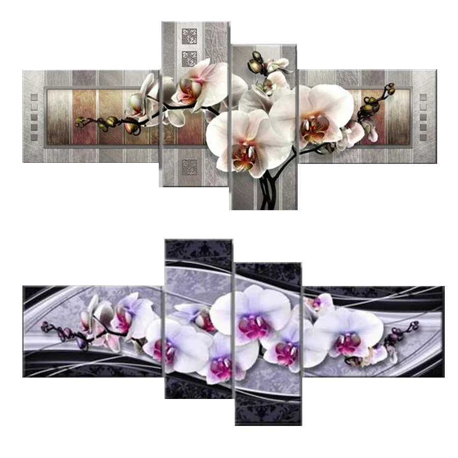 

4 Piece Orchid flower,5d Diamond Embroidery picture decor,5D Diy Diamond Painting Needlework Cross Stitch Mosaic Stickers Gift