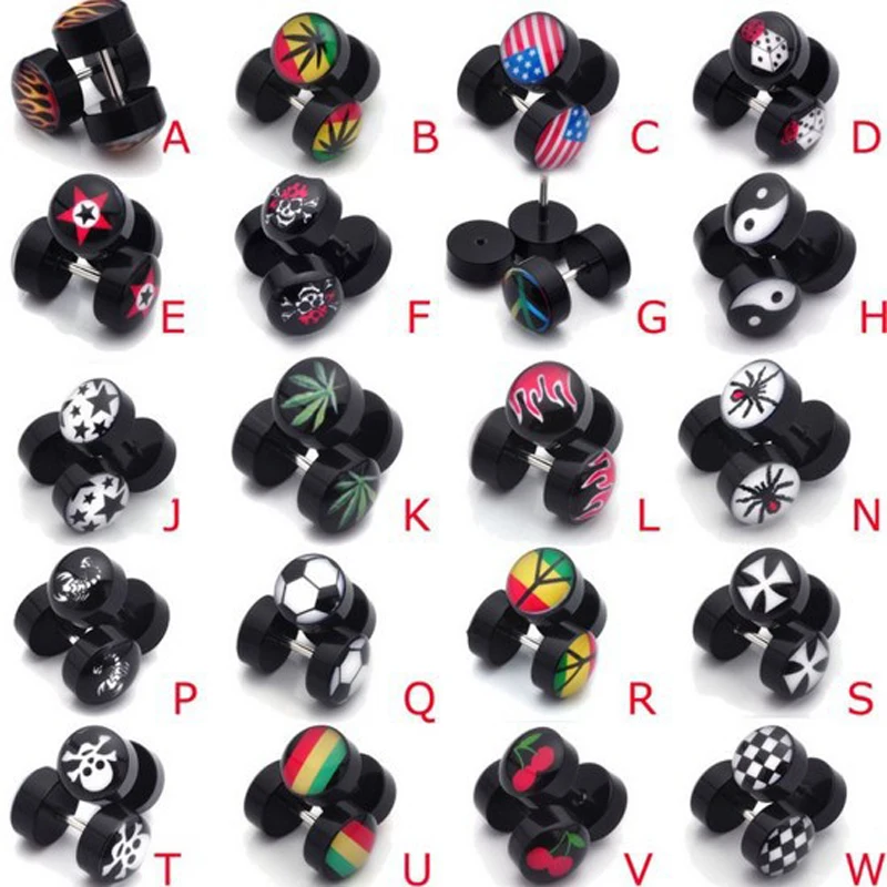 2Pcs Skull Cross Leaf Coin Barbell Body Fake Ear Plugs Cheater Expanders Barbell Men Women Ring Piercings Jewelry