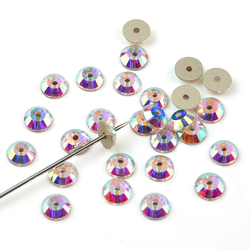 AAAAA Quality Crystal Round Crystal AB/Clear Golden Base Sew On Rhinestones Beads Sewing On Rhinestone Wedding dress Accessories