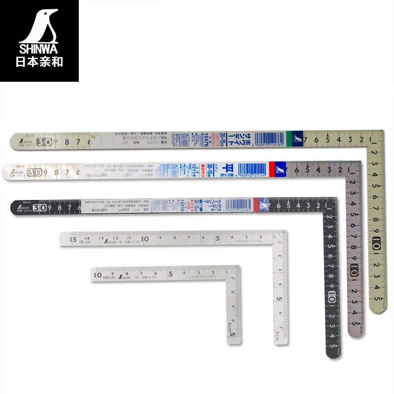 SHINWA Multi-function Woodworking Decoration 90 degree High Precision Curved Measuring Tool Right Angle Ruler Turning Ruler