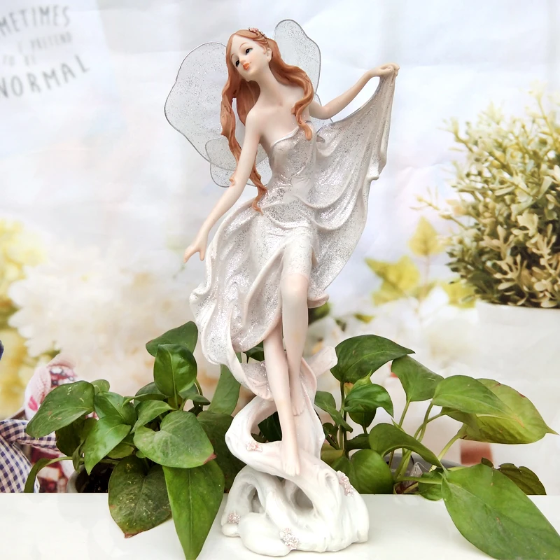 

White Angel Resin Garden Fairy Angel Figurines House Ornaments Miniature Garden Flower Beautiful Girl handmade