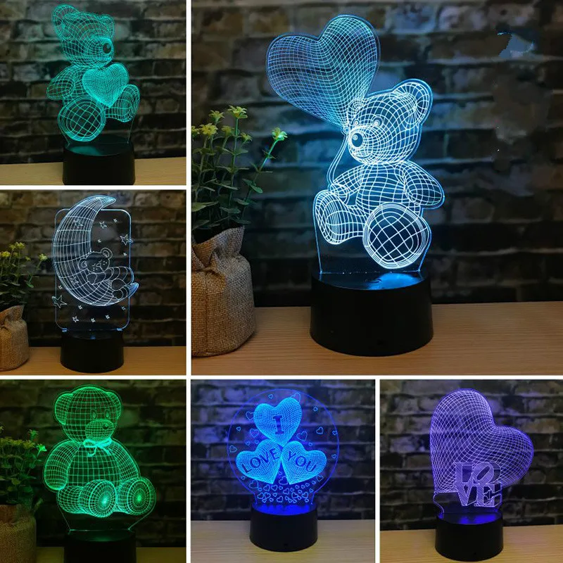 3d Nightlight Bear Led  Led Usb 3d Lamp Stereo Creative Birthday Gift For Friends Of Girls Bed Table Led Night Light In Bedroom