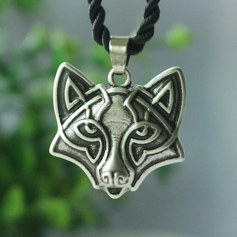 lanseis 1pcs celt Fox Antique Silve Slavic Head fox  Necklace men Pendant Animal talisman retro handmade totem jewelry