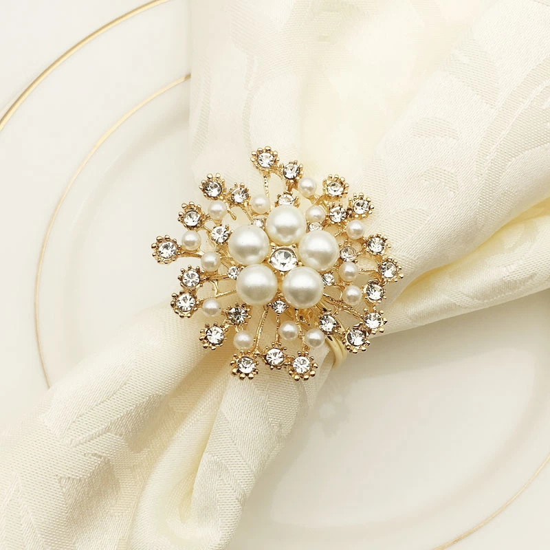 

50pcs/lot Western Hotel Napkin Ring Napkin Holder Round Flower Pearl Napkin Buckle Christmas Wedding Party Napkin Ring