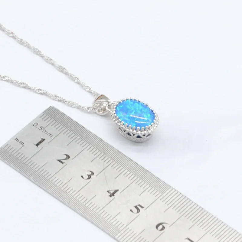 Round Fire Blue Opal Stones Silver Color Jewelry Sets For Women Necklace Pendant Drop Earrings Rings Free Gift Box