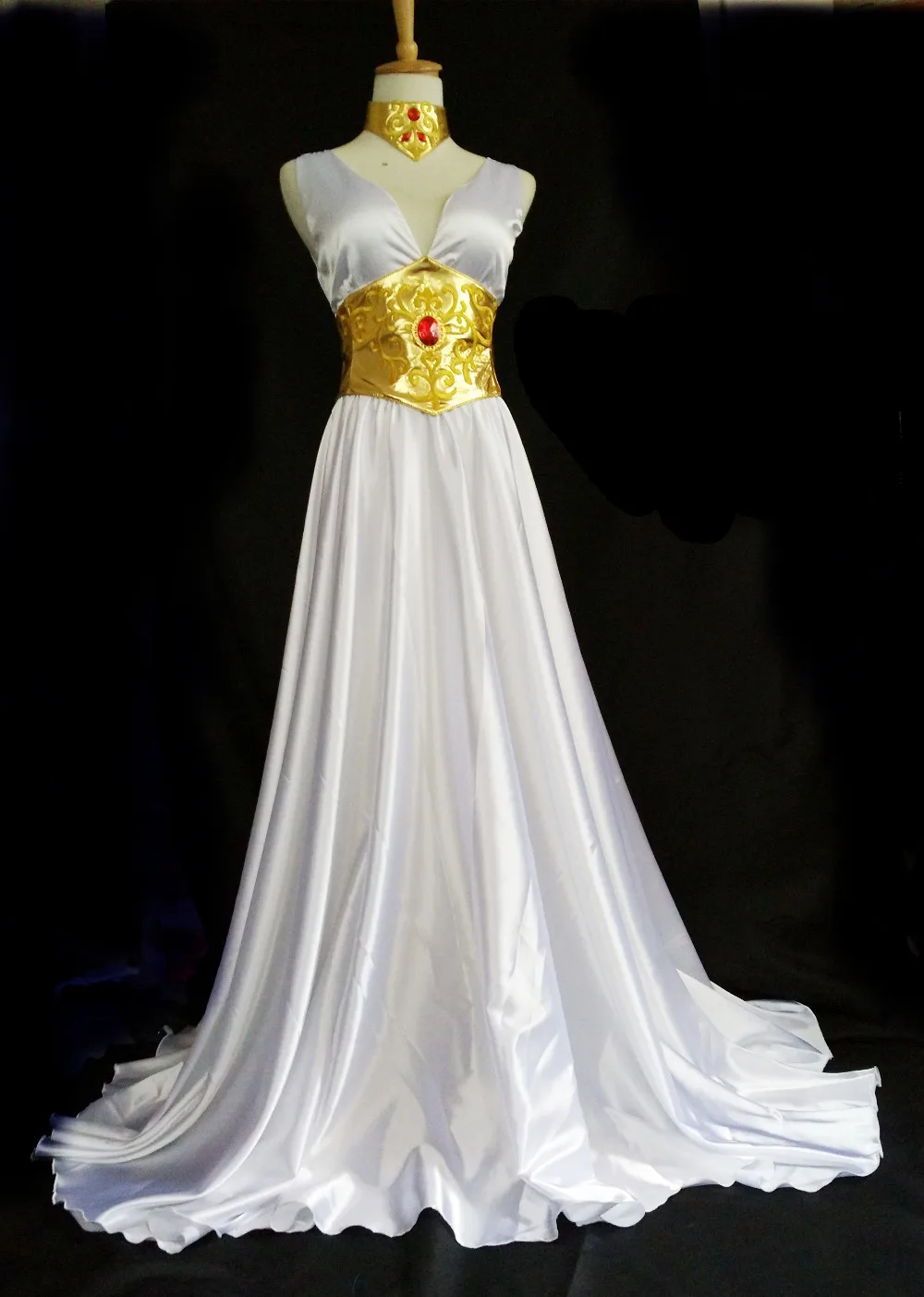 Saint Seiya ผ้าใบ Sasha(Athena) ชุดคอสเพลย์ผู้หญิงสีขาวชุดอุปกรณ์เสริม11