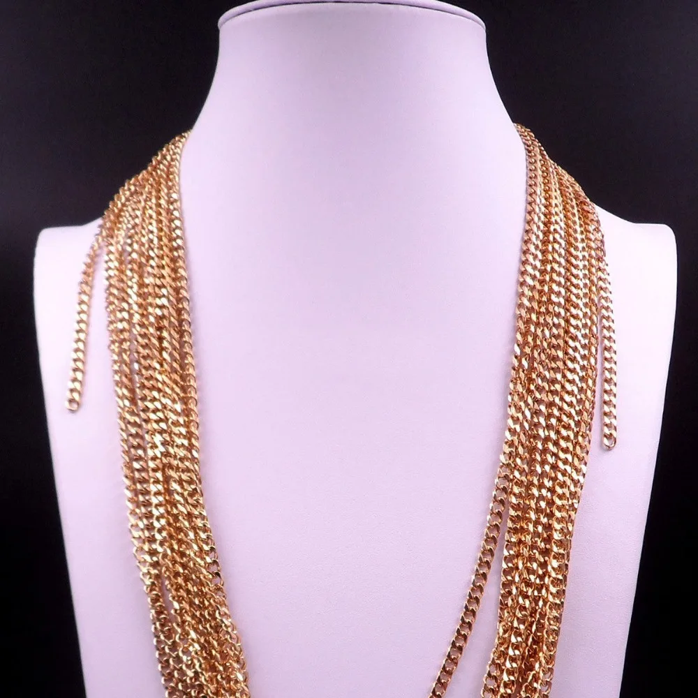 Gold Color 4/5mm Wide 5/10/20pcs/lot Stainless Steel Curb Cuban Link Chain Necklaces Free DIY Wholesale Jewelry 16-40 Inches