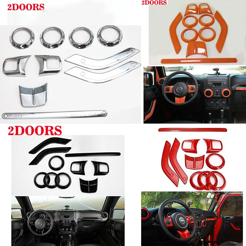 

2 doors /Lot Steering Wheel Trim Air Condition Vent Interior Accessories Door Handle Cover Kits ABS Chrome For Jeep Wrangler JK