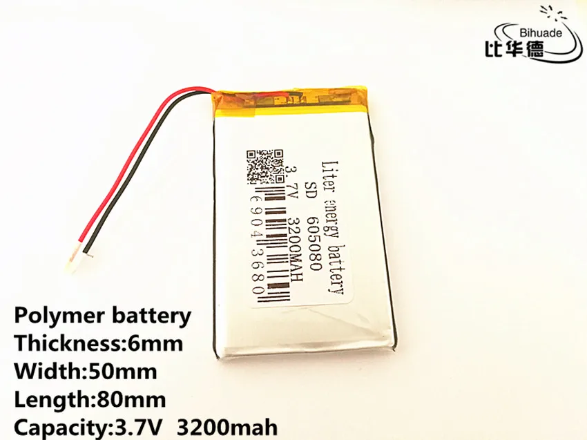2 cái/lốc 3.7 V 3200 mAh 605080 PLIB polymer lithium ion/Li-Ion pin cho Tất Cả các loại của các sản phẩm điện tử là phổ quát