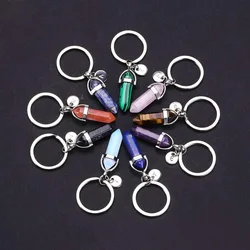 Natural Stone Pendant Keychain Natural Quartz Stone 26 letter Pink Crystal good luck Key Chains Accessories Jewelry Gift