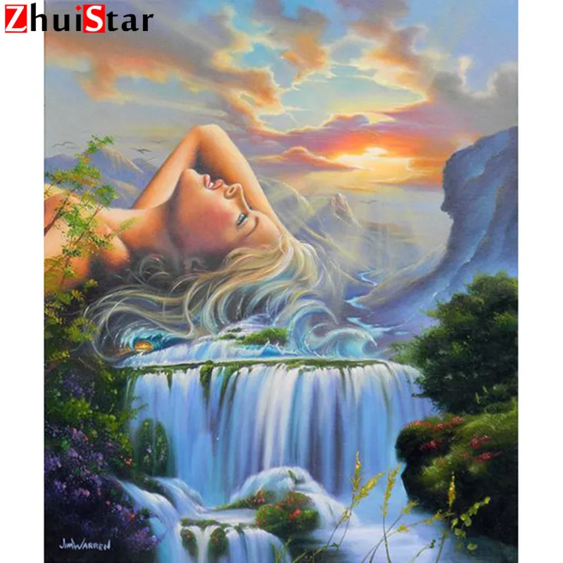 

Full Square Drill 5D DIY Diamond Painting "Beauty waterfall" handmade 3D Embroidery arts Cross Stitch Mosaic Decor gift XY1