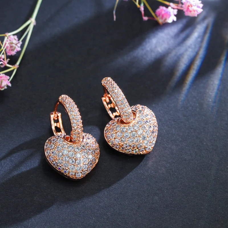 CWWZircons Micro Pave Zirkon Roségoldfarbene Herz-Ohrringe & Halskette, Schmucksets bekannter Marken für Damen, Großhandel T0017 – Detail 6