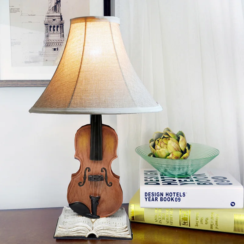 European Vintage Resin violin Creative Bedsides table lights Reading room Table Lights kid's bedroom desk lighting Fixtures